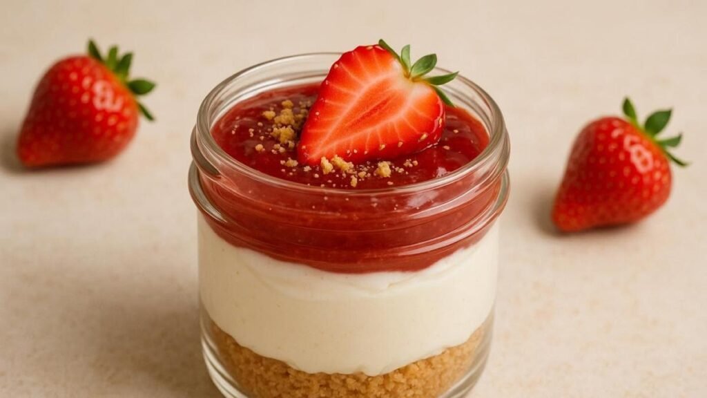 Deléitate con un cheesecake de fresa en vaso: fácil, cremoso y sin necesidad de horno.